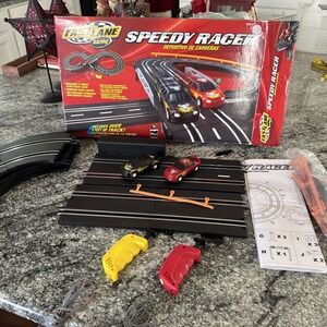 Toys R Us Fast Lane Speedy Racer Slot Car Race Track Set W/2 Tuner Style Cars